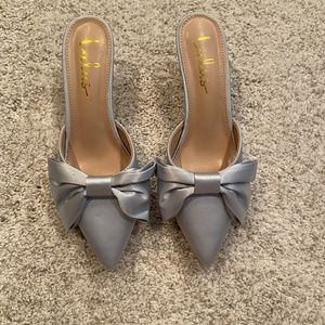 Lyle Light Blue Satin Pointed-Toe Mules